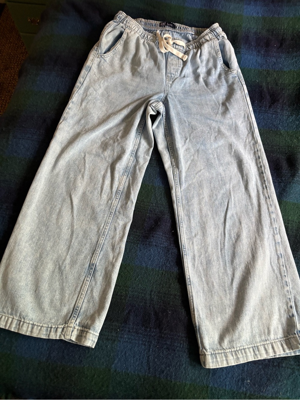 Light Blue Wide Leg Women's Jeans with Drawstring Waist